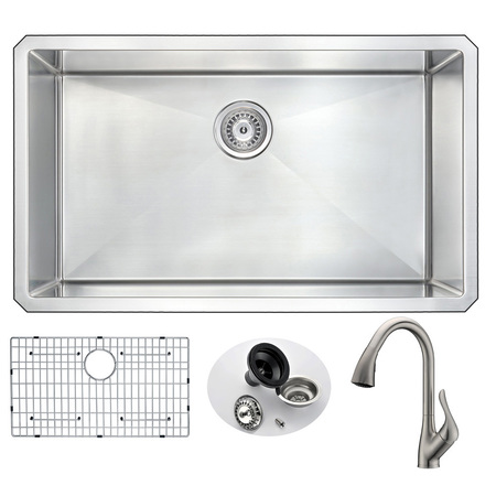 ANZZI Vanguard Undermount 32" Kitchen Sink with Brushed Nickel Accent Faucet KAZ3219-031B